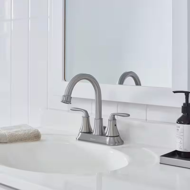 2-Handle High-Arc Bathroom Faucet in Brushed Nickel C458925