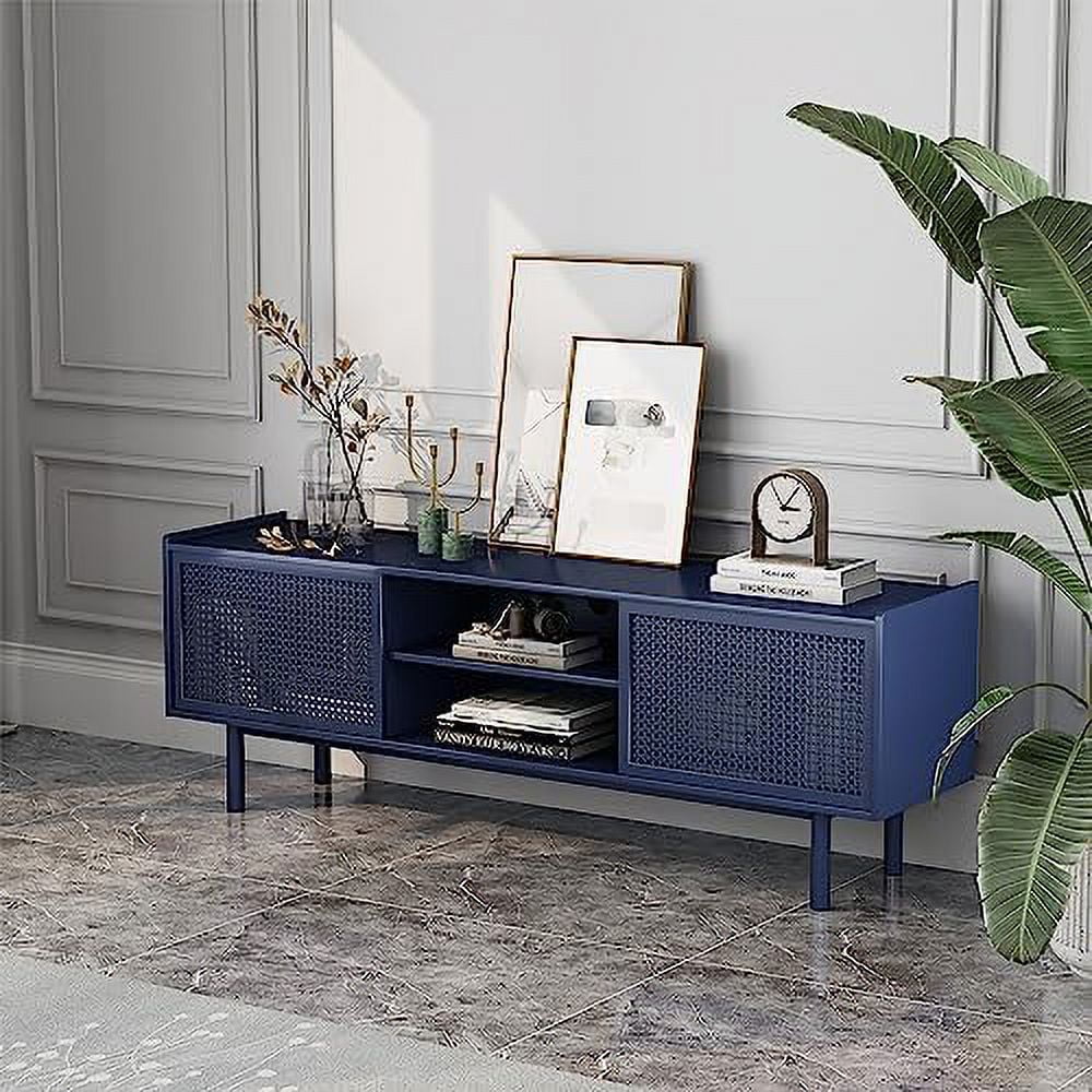 TV Stand for TVs Up to 70 Inch Iron Rattan Cabinet with Sliding Barn Door M1403
