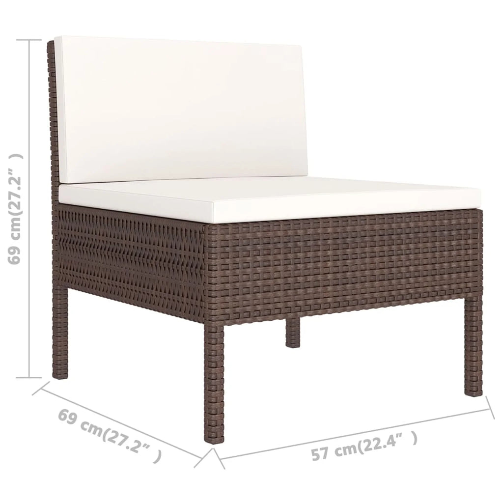 9 Piece Cream White Cushion Brown Poly Rattan Patio Lounge Set H783261