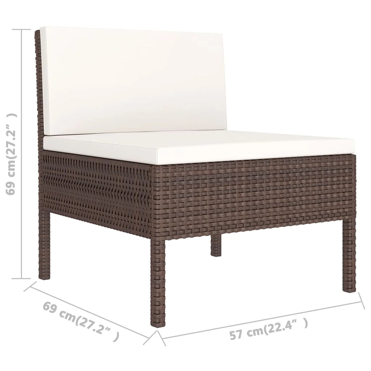 9 Piece Cream White Cushion Brown Poly Rattan Patio Lounge Set H783261