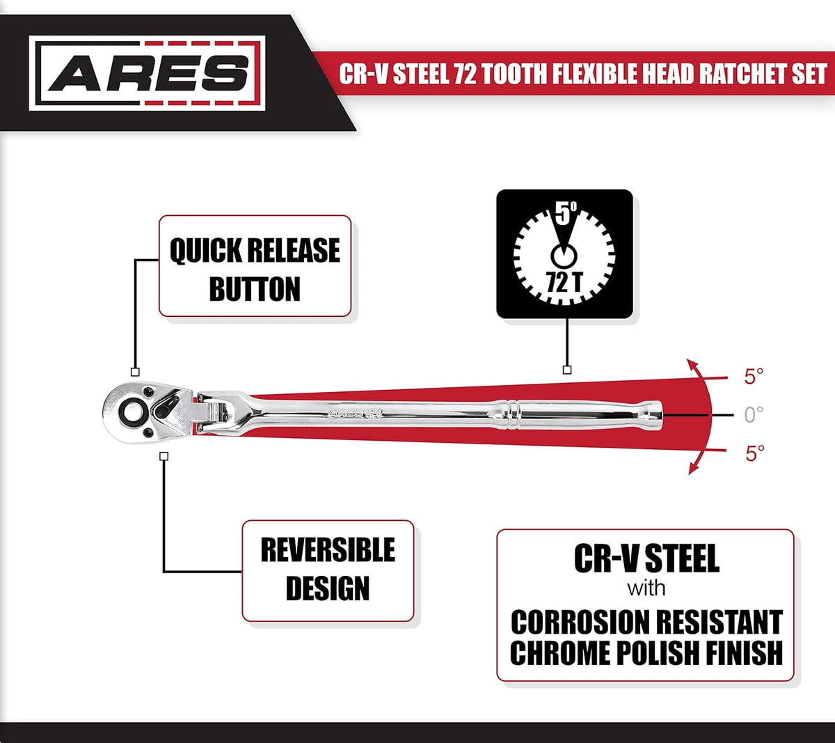 4-Piece 72-Tooth Flex Head Ratchet Set Chrome Vanadium Steel D7772
