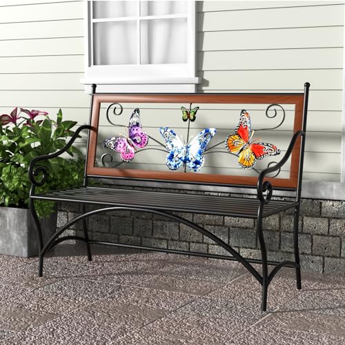 39.7" Black Metal Outdoor Bench with Armrest X543