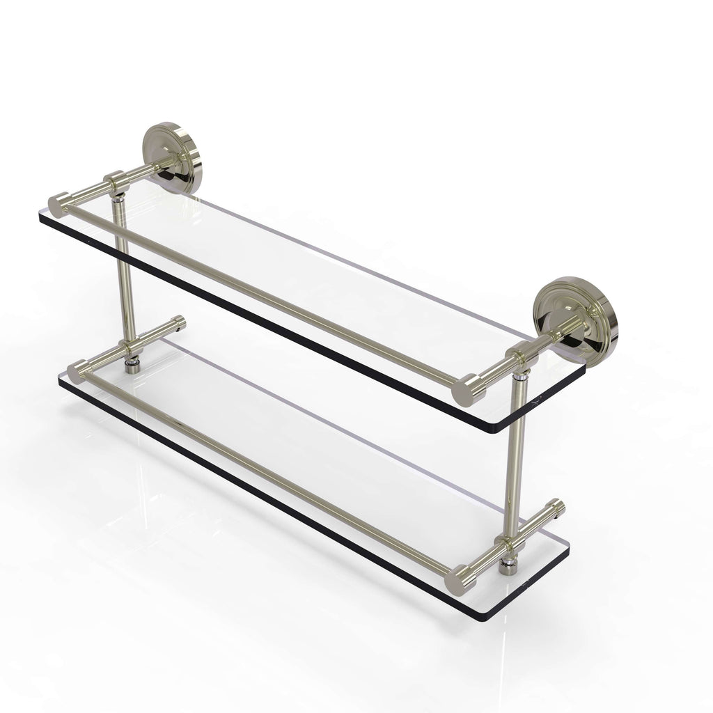 Polished Nickel Double Glass Shelf with Gallery Rail G8632