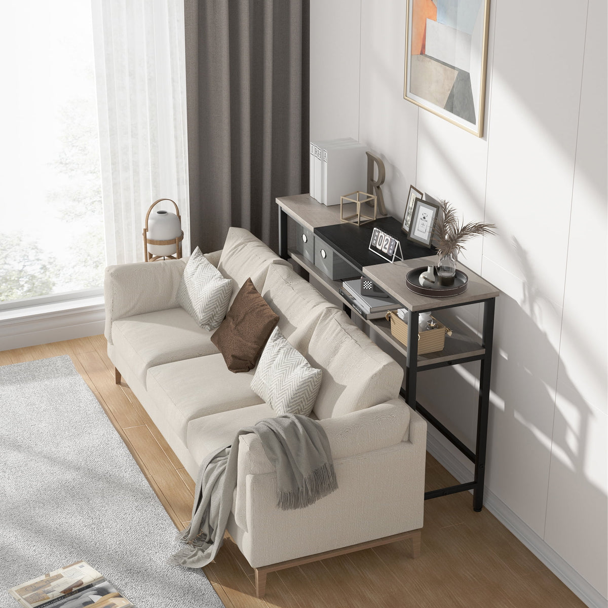 Grey 2-tier Narrow Console Table with Storage Shelf Z20691