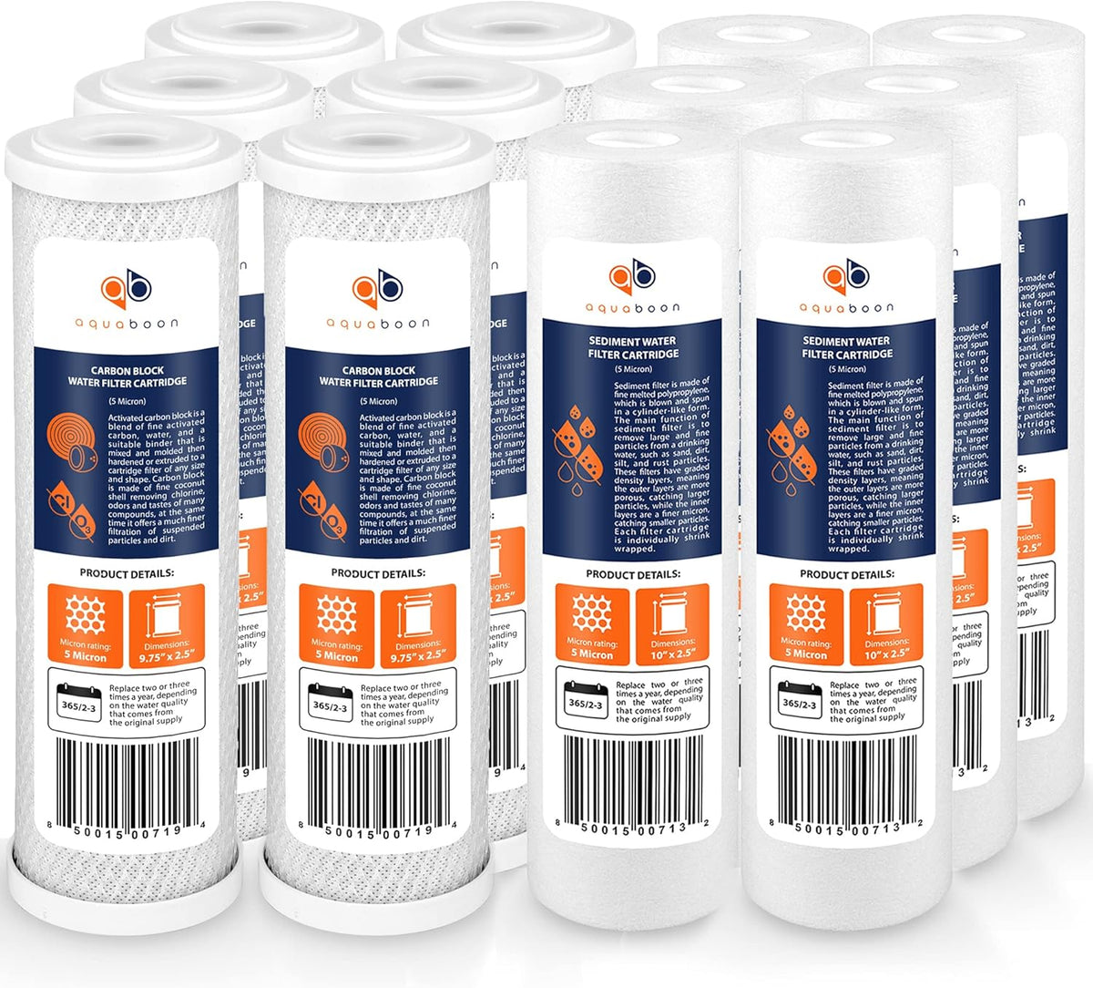 12-Pack 5 Micron 10 inch Sediment & CTO Carbon Filters Y396