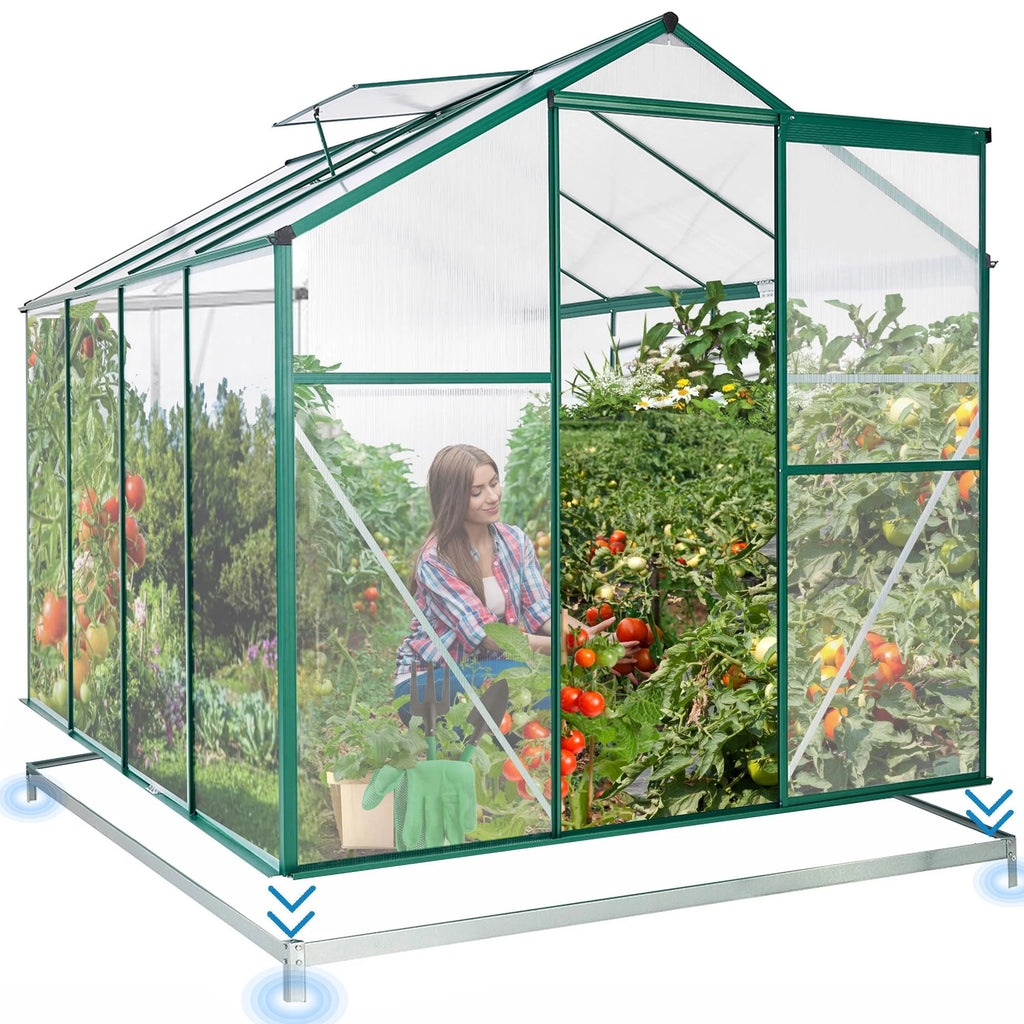 8x6FT Polycarbonate Walk in Greenhouse with Window & Sliding Door X432260