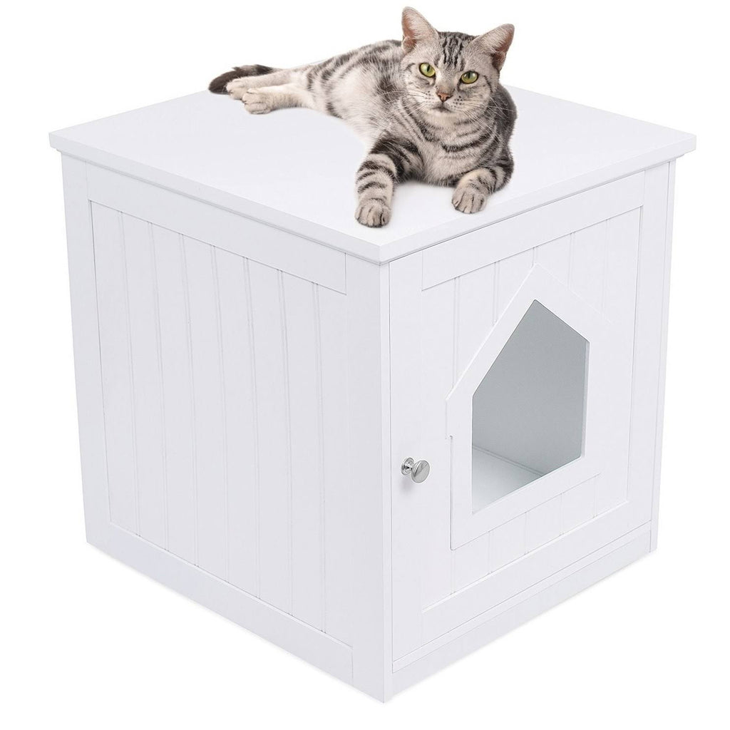 White Decorative Cat House Side Table O84223