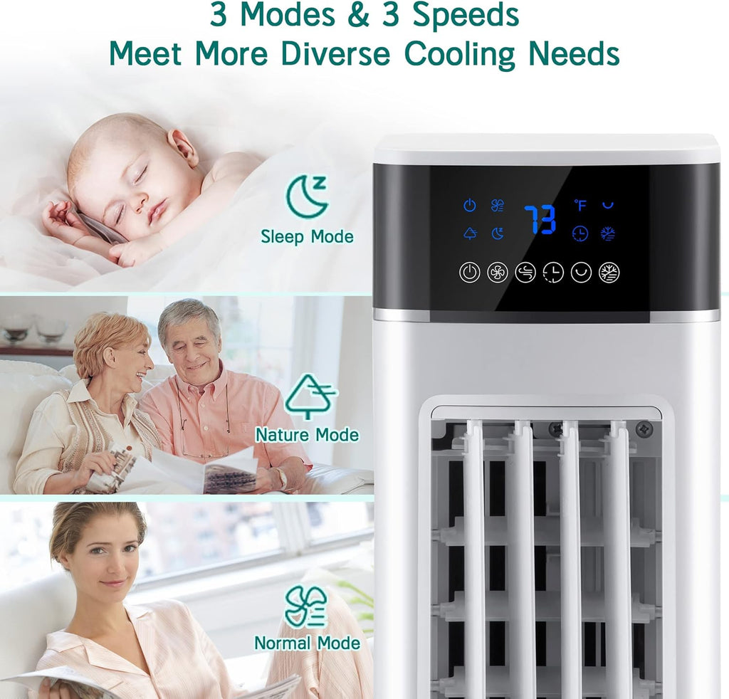 Portable Air Cooler with 70° Oscillation, 12H Timer, 3 Speeds 3 Modes, Remote Control V99967