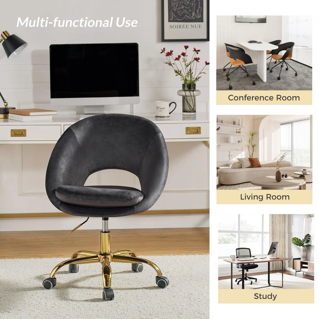 Charcoal Velvet Height Adjustable Swivel Office Chair W549129