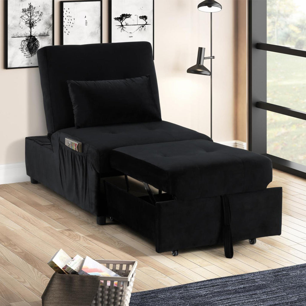 Gray Velvet Adjustable Sleeper Lounge Chaise I43426