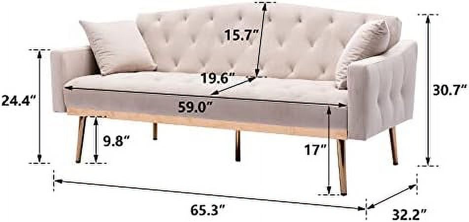 White Convertible Velvet Sofa Bed with 2 Pillows H54209