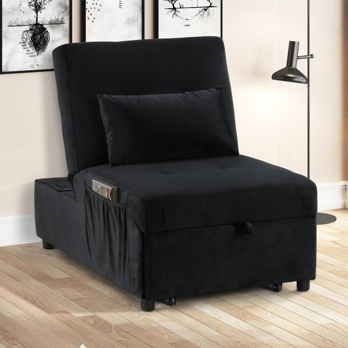 Gray Velvet Adjustable Sleeper Lounge Chaise I43426