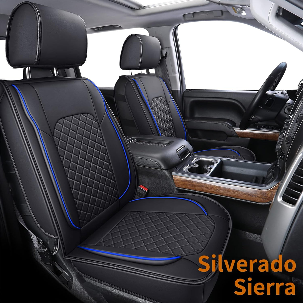Black Faux Leather Seat Covers Front Set 2pcs V661