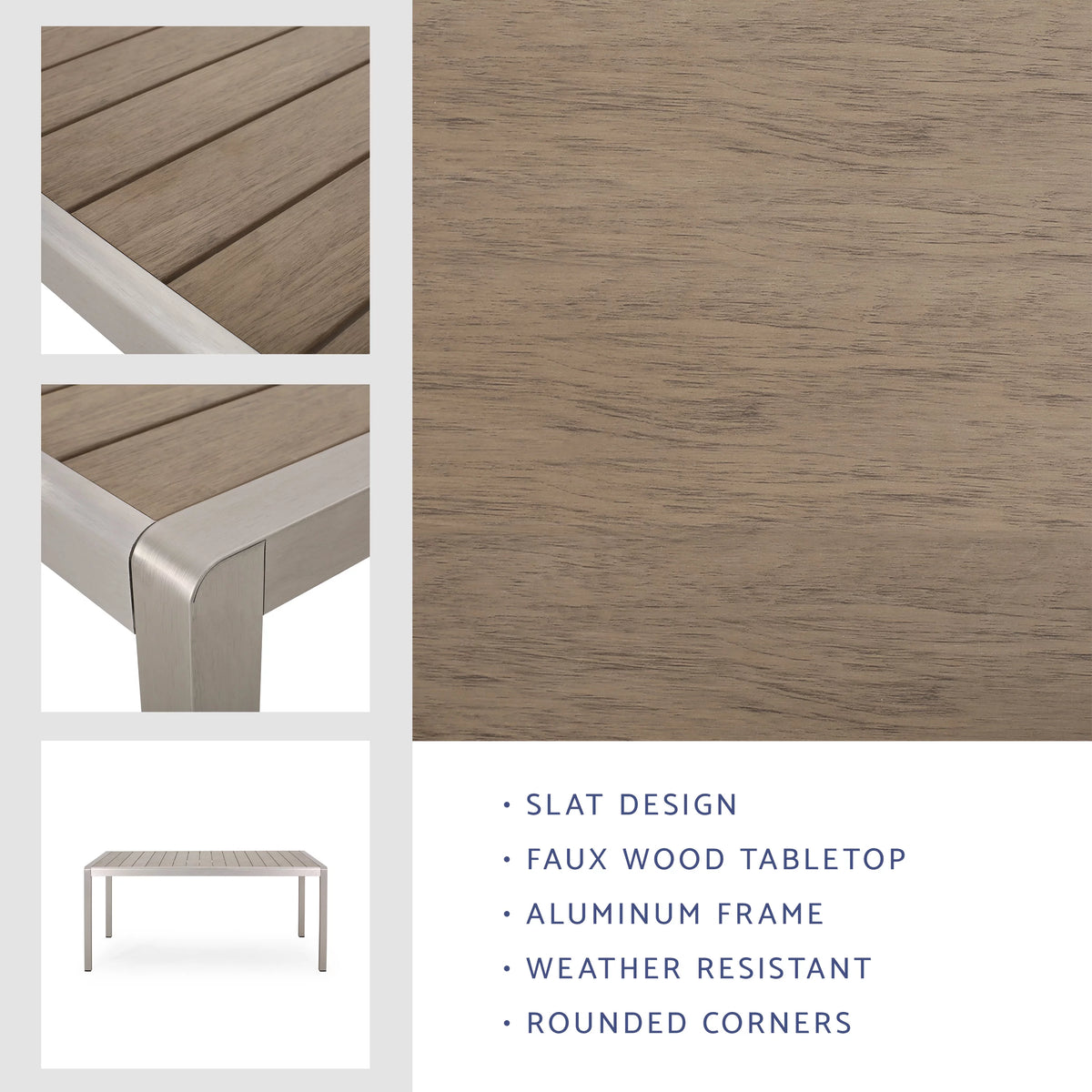 Outdoor Aluminum Dining Table with Faux Wood Top L947