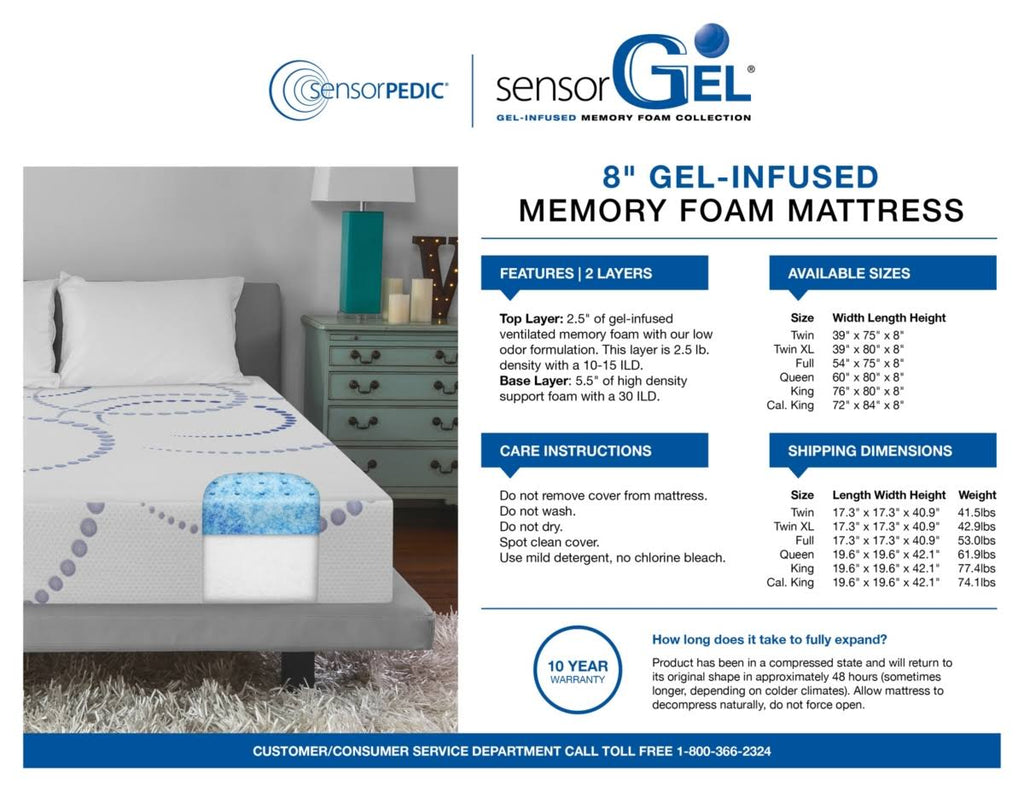 White Twin Cool Gel Memory Foam Mattress V904