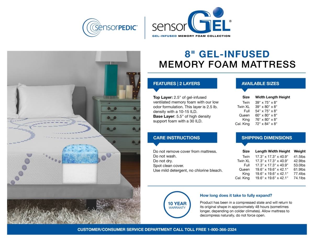White Twin Cool Gel Memory Foam Mattress V904
