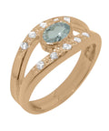 18k Rose Gold Natural Aquamarine & Diamond Womens Band Ring I4048