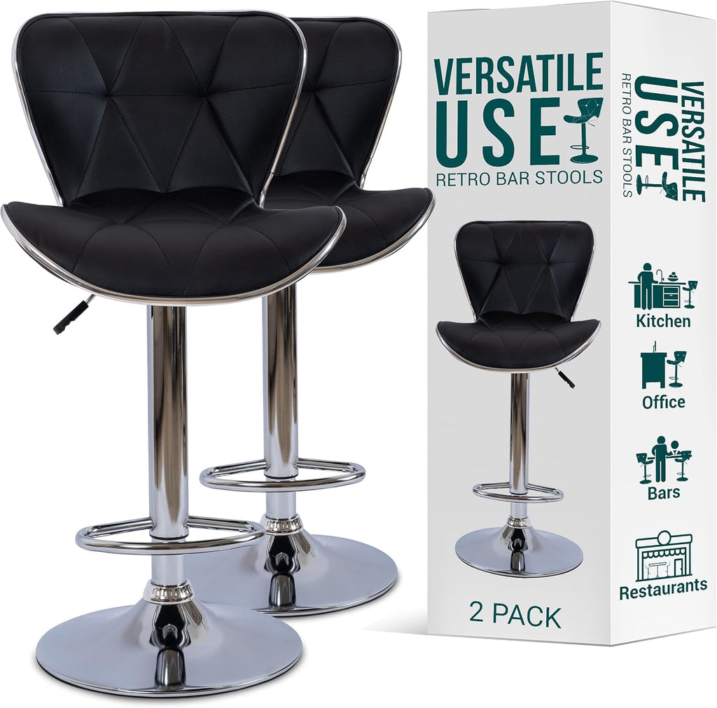 Adjustable Black Bar Stool Set of 2 with Polished Chrome Swivel Base L97140