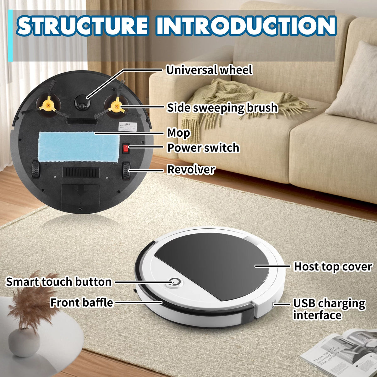 Robot Vacuum Cleaner with Remote Control, 2000Pa Robotic Vacuum J774381