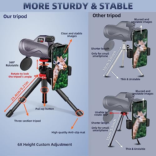 40X60 High Power Monocular with Phone Adapter Tripod Hand Strap F855701