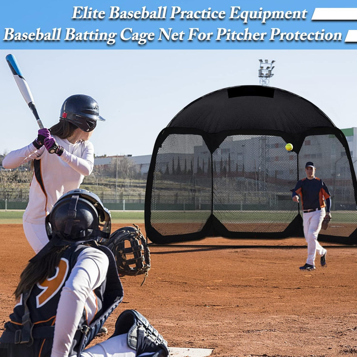 12 X6 X9.5FT Portable Baseball Batting Net with Carry Bag P53403