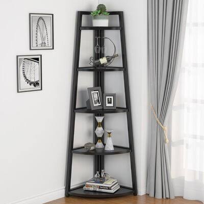 Black Steel Corner Bookcase Y554