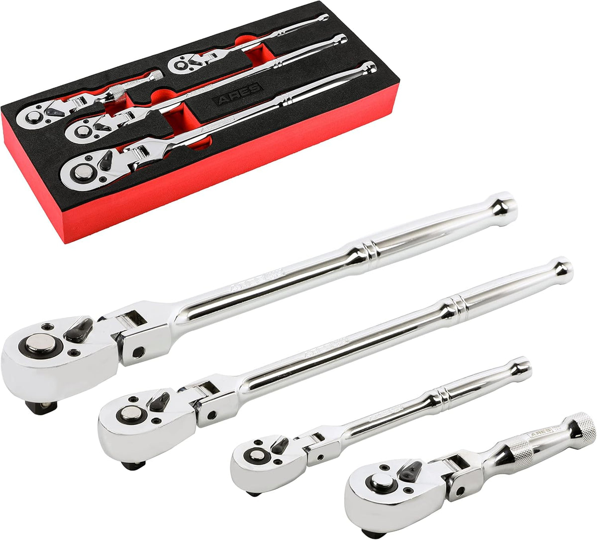 4-Piece 72-Tooth Flex Head Ratchet Set Chrome Vanadium Steel D7772