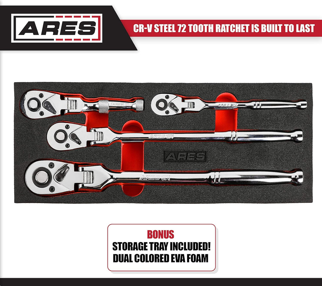 4-Piece 72-Tooth Flex Head Ratchet Set Chrome Vanadium Steel D7772
