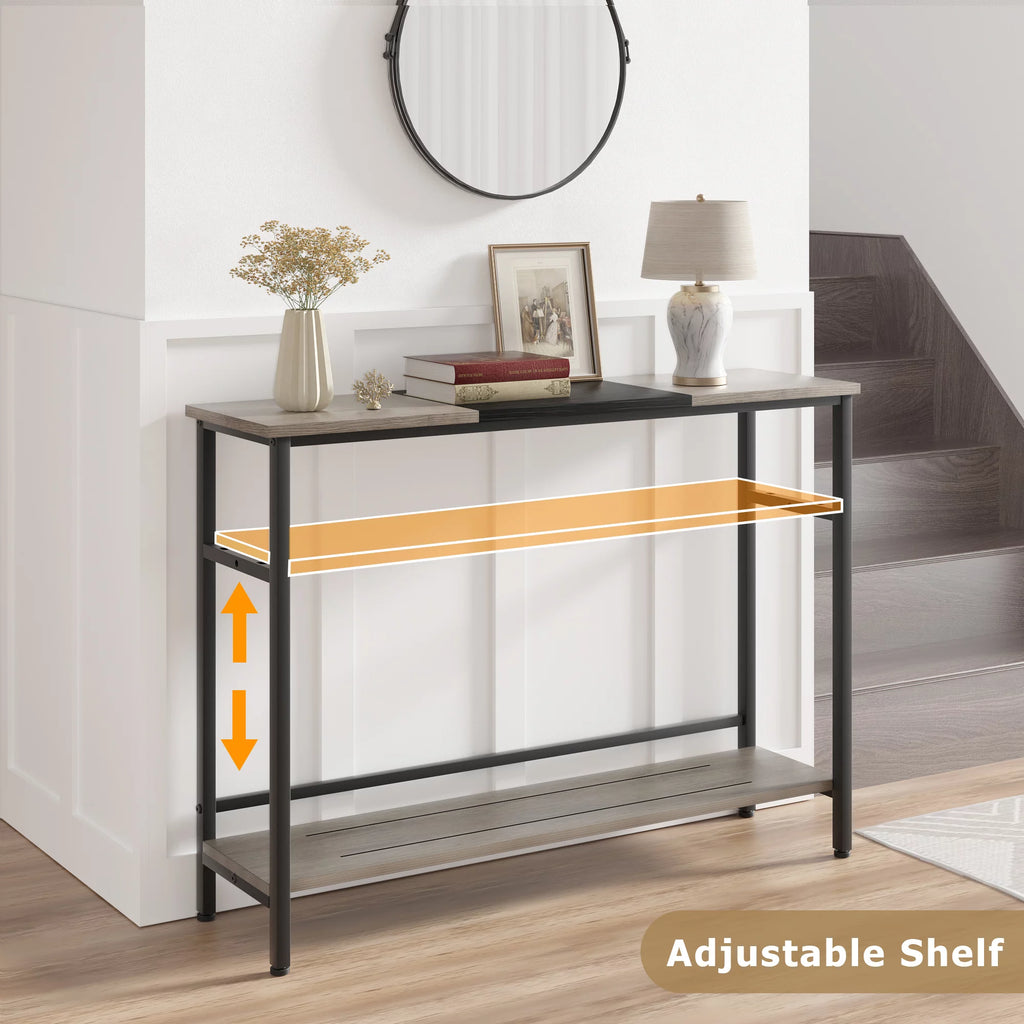 Grey 2-tier Narrow Console Table with Storage Shelf Z20691