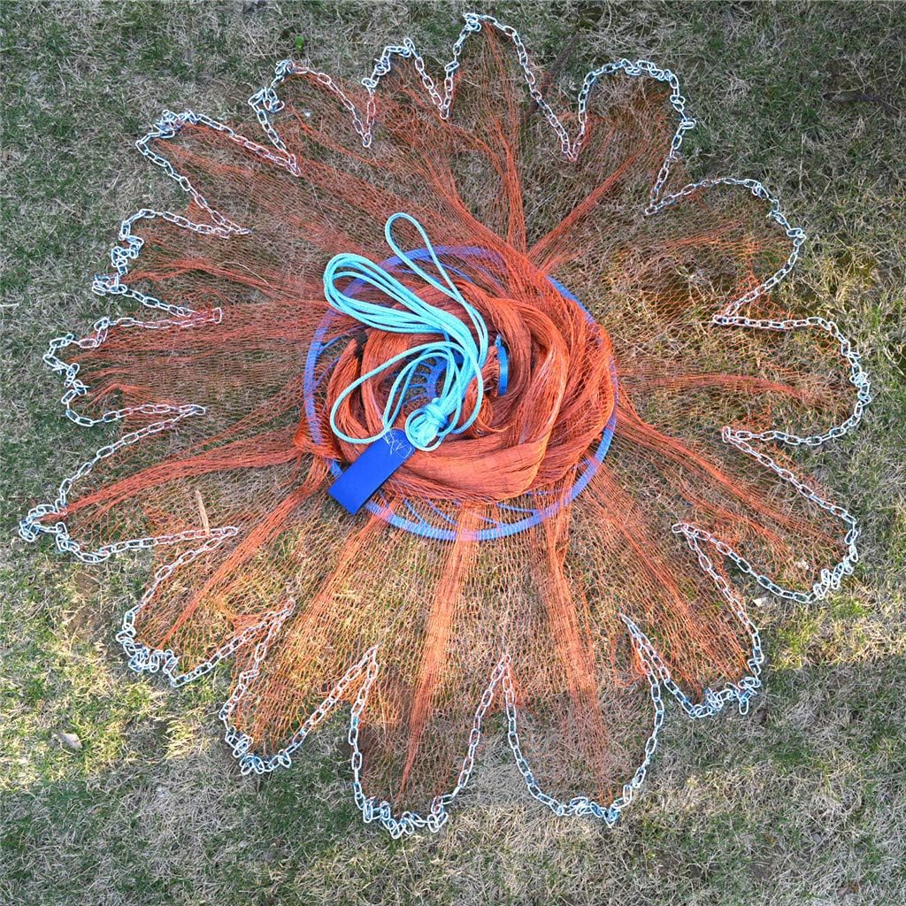 Hand Cast Net with Flying Disc for Fishing Tools 7 8 9 10 12ft Radius B9149