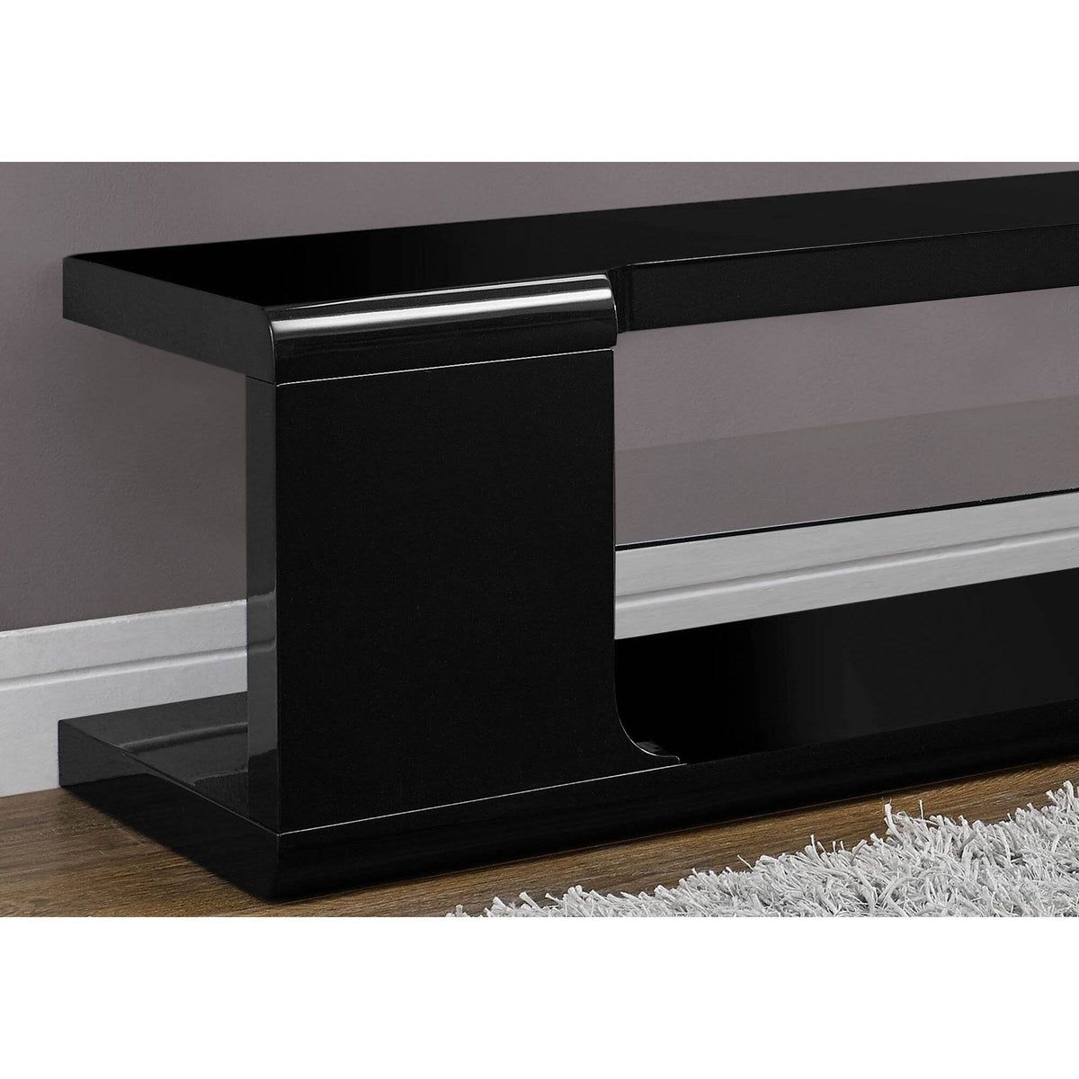Black High Glossy TV Console with Tempered Glass W977804