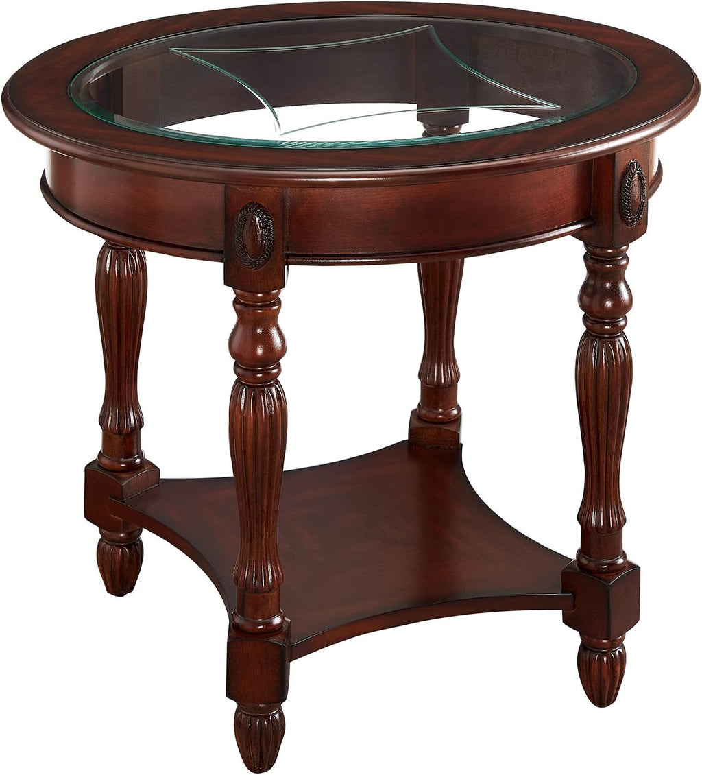 Solid Wood End Table with Tempered Glass and Storage Shelf Y34930