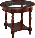 Solid Wood End Table with Tempered Glass and Storage Shelf Y34930