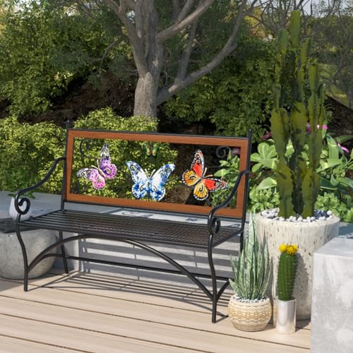 39.7" Black Metal Outdoor Bench with Armrest X543