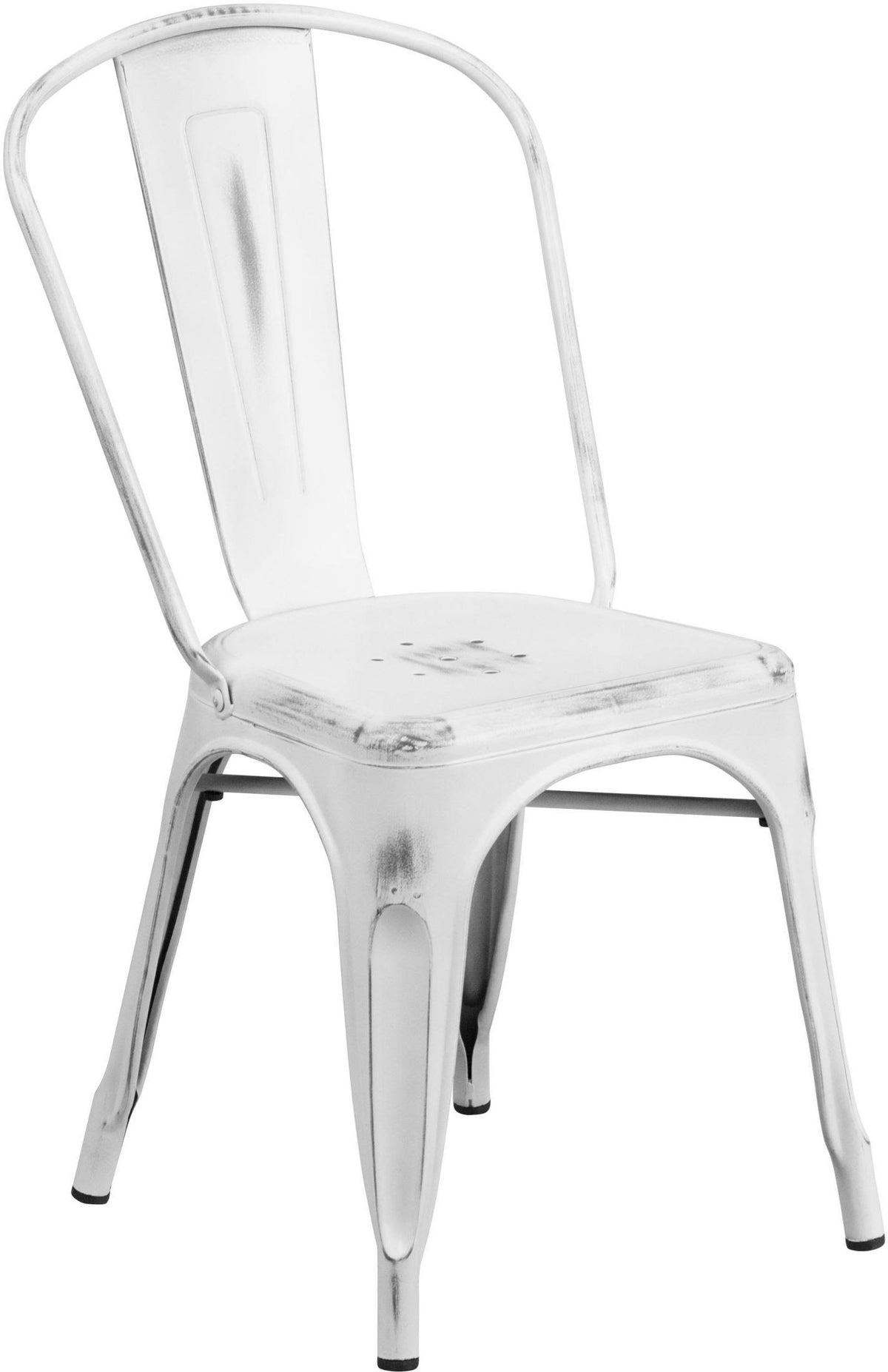 Distressed White Stackable Metal Chair U74344