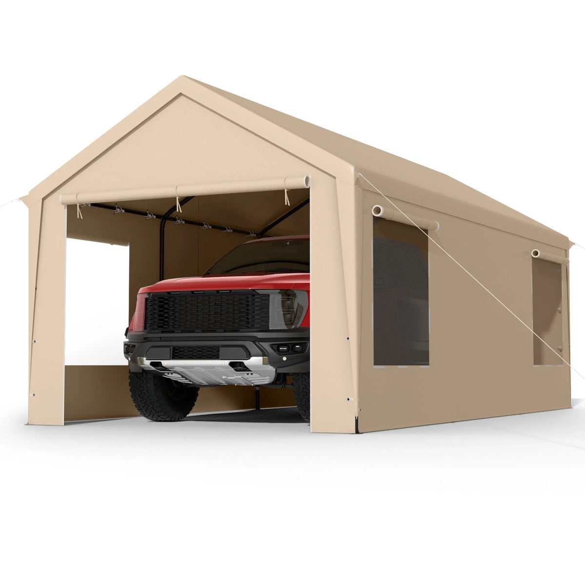 12 x 20 ft Heavy Duty Steel Carport Canopy with Window, Beige F9663