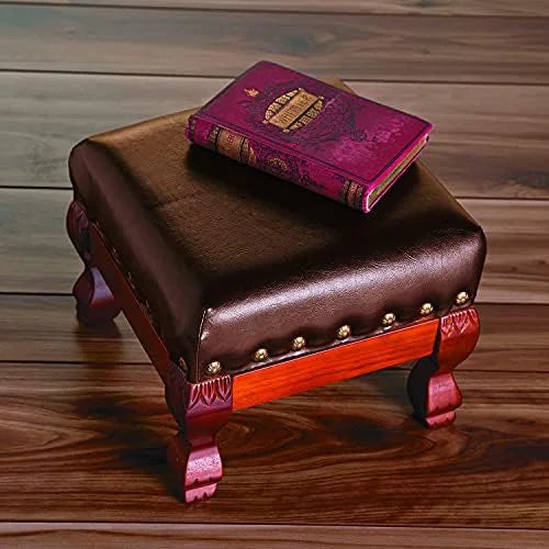 Small Wood Faux Leather Foot Stool P57680