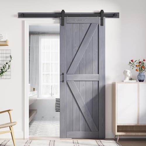 Gray Wood Barn Door Slab with Hardware Track Kit Q9485