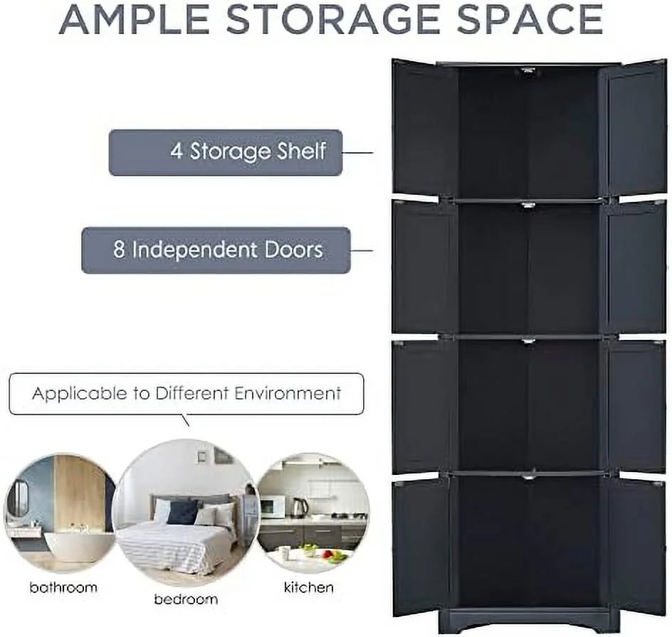 Corner Cabinet 72" Tall with 8 Doors Black G368