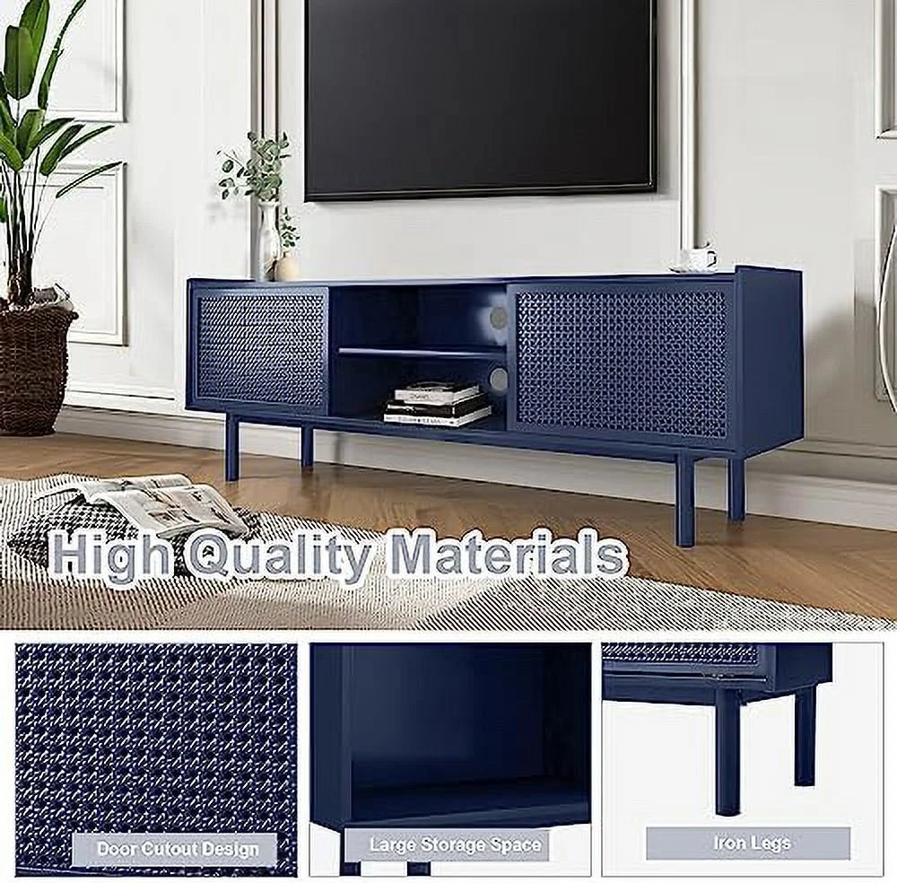 TV Stand for TVs Up to 70 Inch Iron Rattan Cabinet with Sliding Barn Door M1403