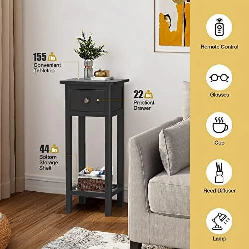 Narrow Acacia Wood Side Table with Drawer Q74815