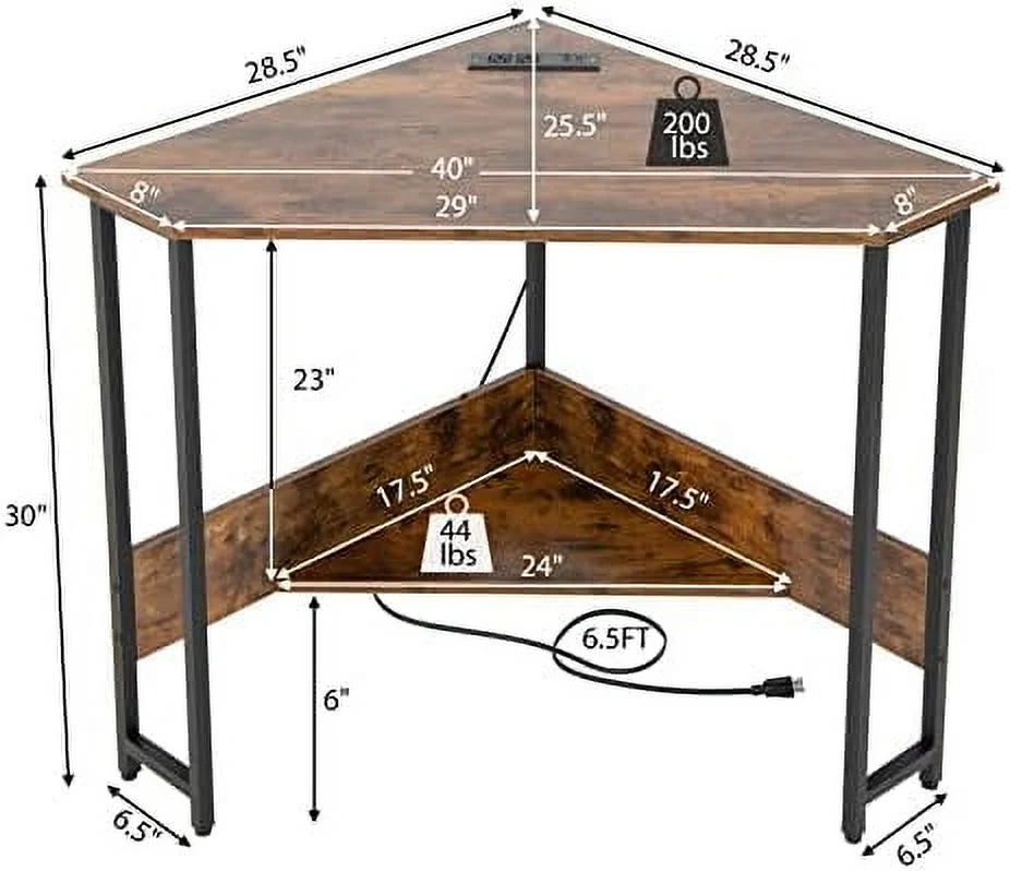 Industrial Corner Desk with Power Outlet Shelves Metal Frame Wood K133055