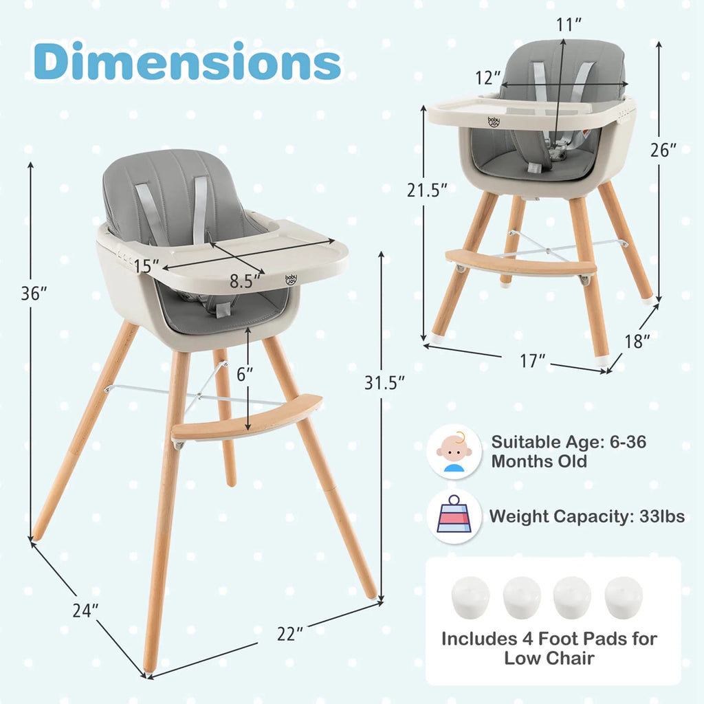 3 in 1 Convertible Wooden High Chair Beige W353131