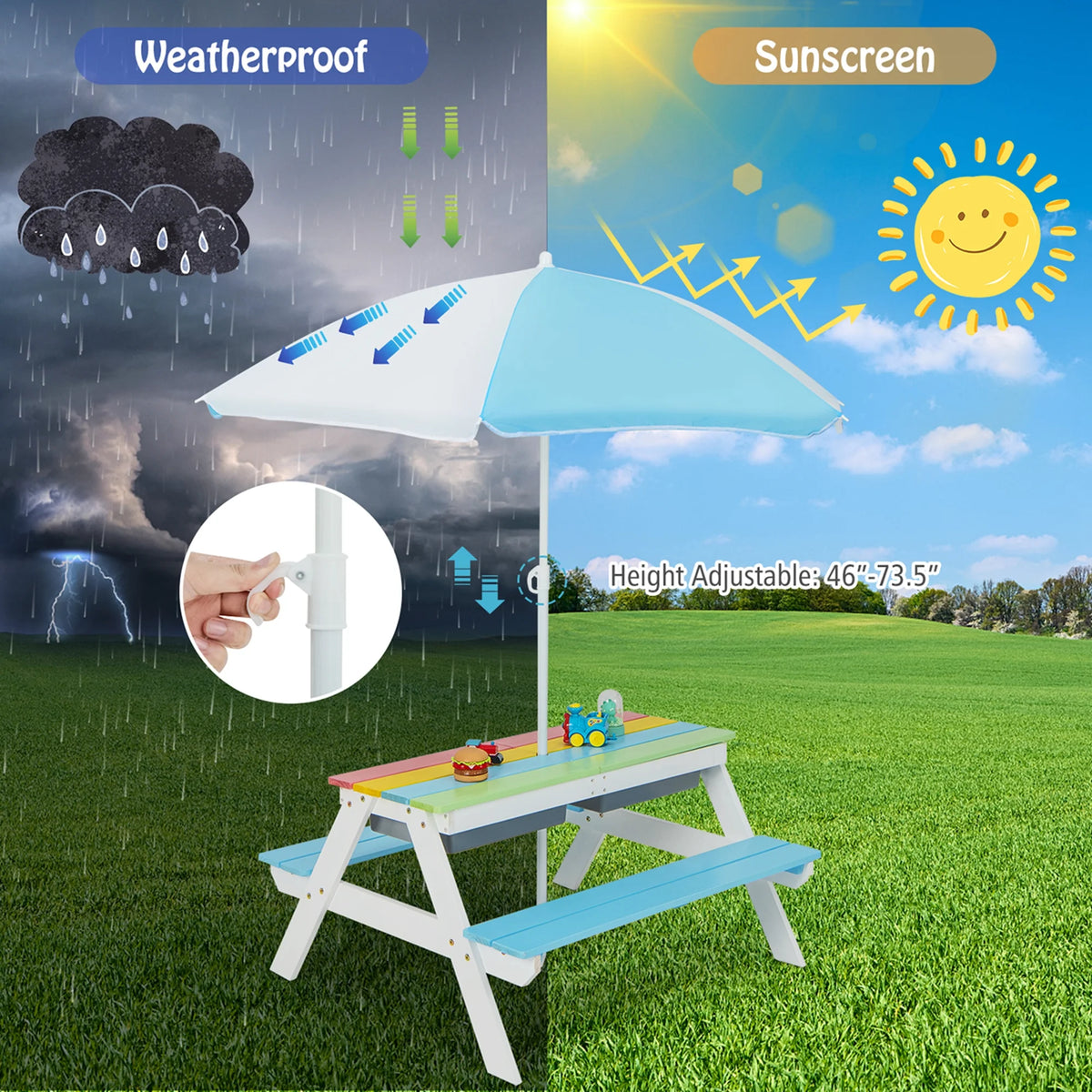 Kids Picnic Table with Umbrella Green G8291