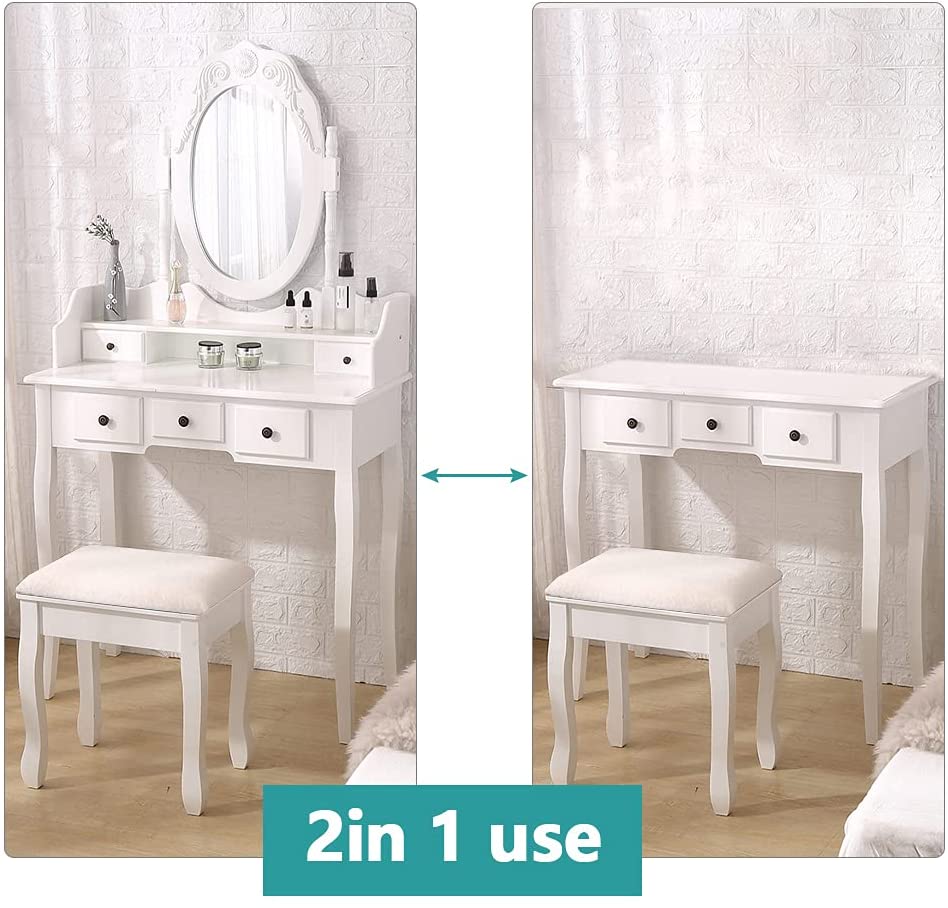 White Vanity Mirror Table Set with Stool P3131