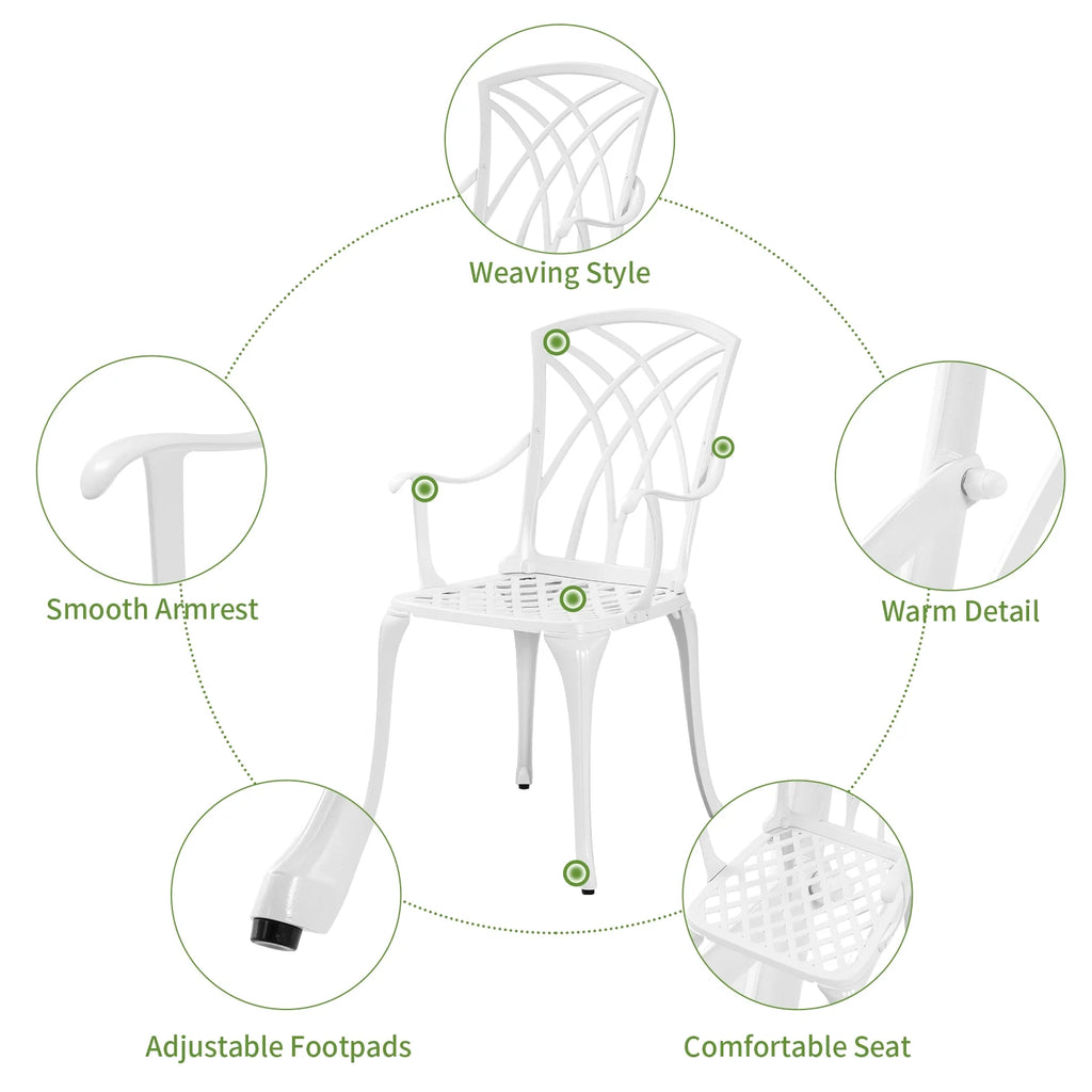 White Bistro Set with Umbrella Hole Cast Aluminum E95792