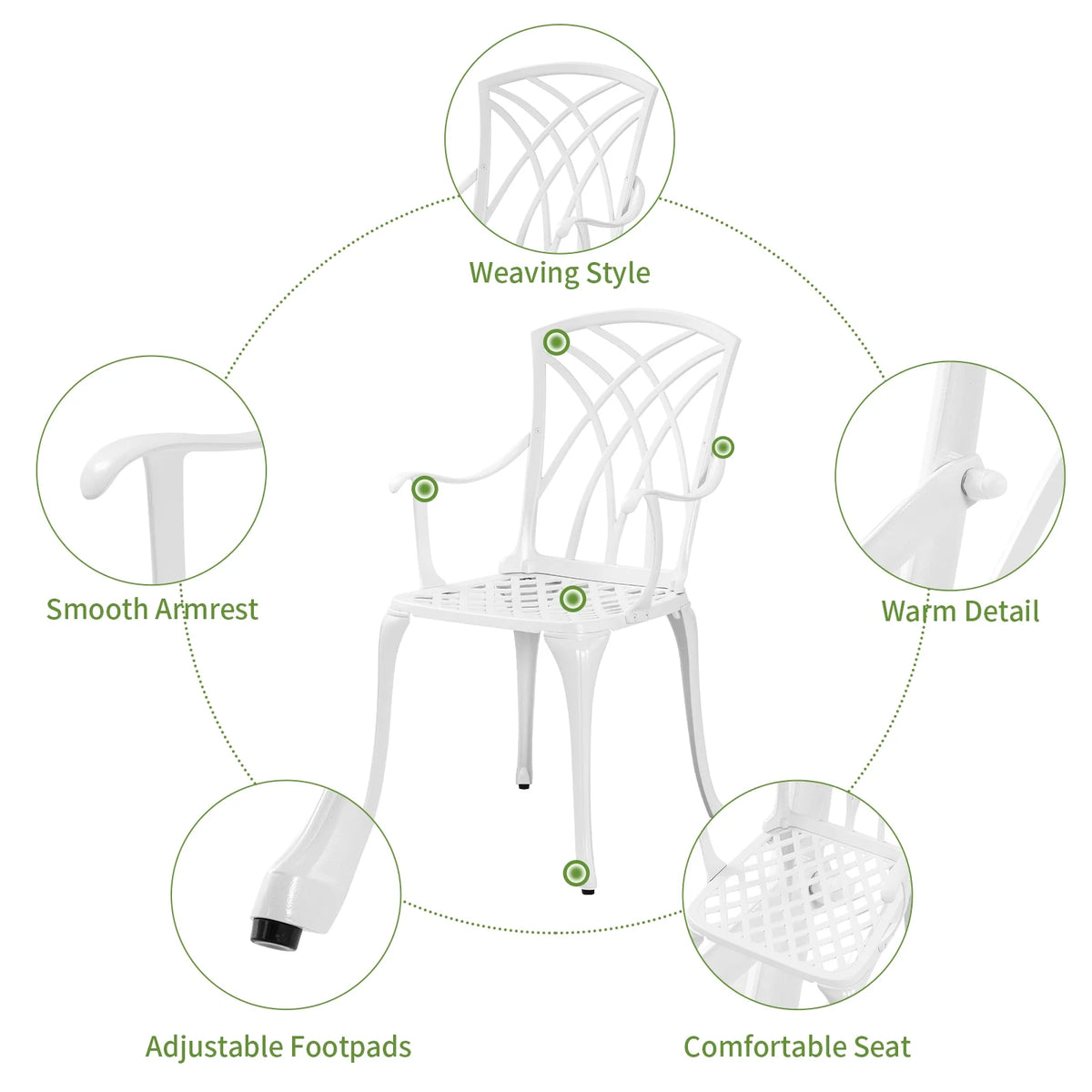 White Bistro Set with Umbrella Hole Cast Aluminum E95792