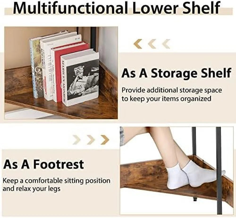 Industrial Corner Desk with Power Outlet Shelves Metal Frame Wood K133055