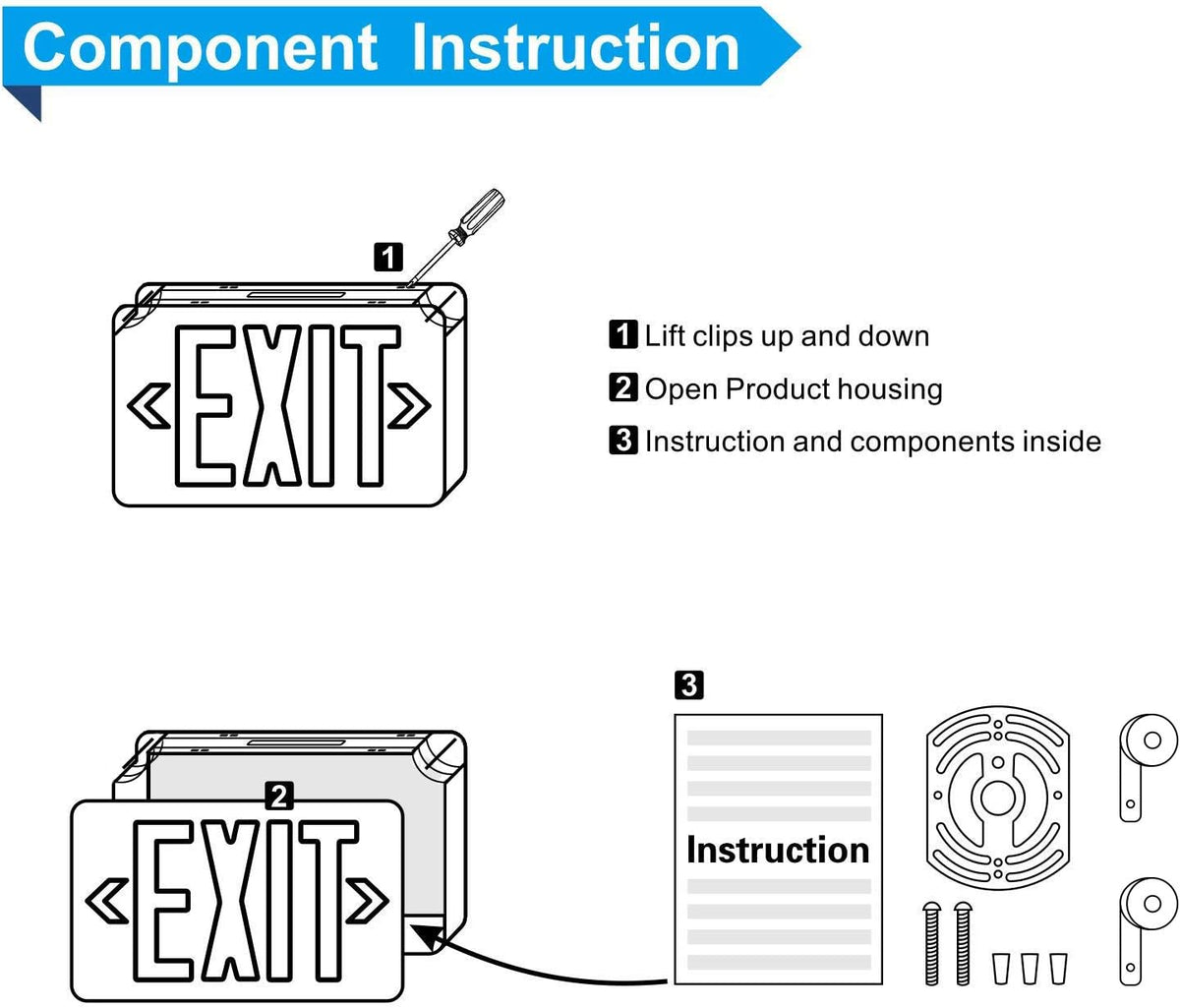 6 PACK LED Exit Sign with Emergency Lights & Battery Backup Green Exit only Sign UL Listed 120-277VAC Q36078