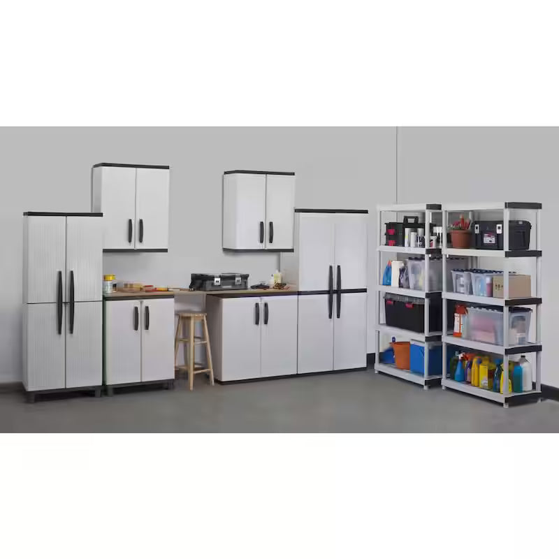 Gray Plastic Freestanding Garage Cabinet W5566